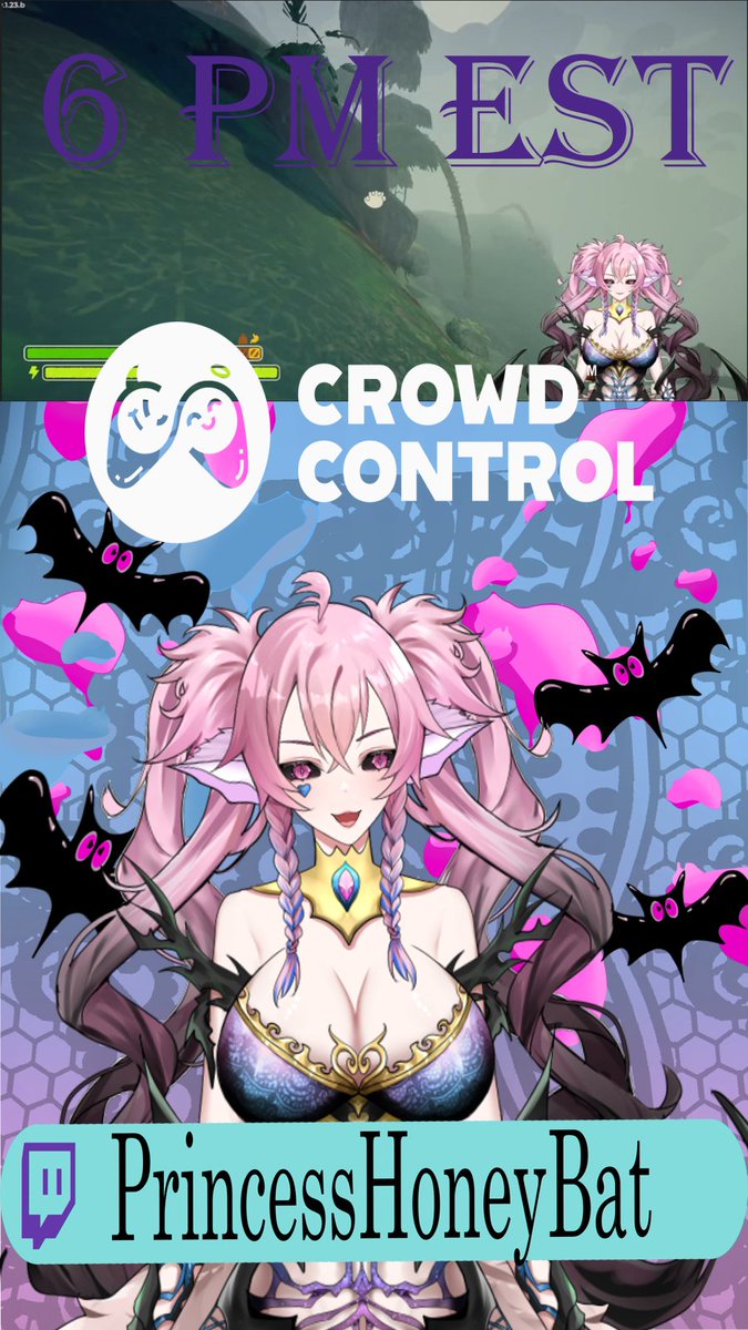 HoneyBatVT's tweet photo. Starting tonight we have #CrowdControl set up and you can come make my climb complicated in #PEAK .
I'm sure it will be fine. The #LittleBats never harass me.
https://t.co/AnCvW3eIUY
#Vtuber
#streamer
#twitchaffiliate
#VtuberEN https://t.co/oLNUedFYoj