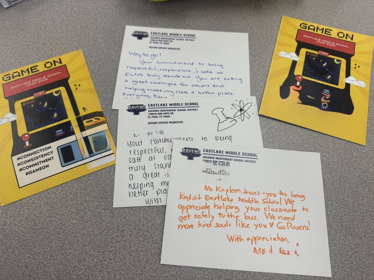 TheRaven_ELMS's tweet image. 🕹️Game On! PBIS postcards + TAI plans = Winning moves for student growth during PLCs #ALLIn #Commitment #Connection #Consistency 🎯