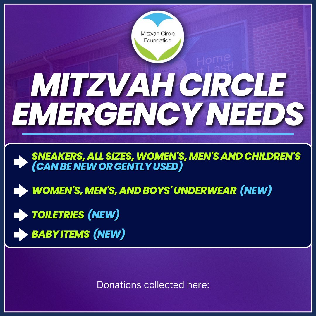 RepTimBriggs's tweet image. 🚨 Mitzvah Circle Foundation suffered a devastating fire. They urgently need:
👟 Sneakers (all sizes)
🧦 New underwear
🧴 New toiletries
🍼 New baby items

Drop off at:
📍554 Shoemaker Rd, KOP
Tues–Thurs, 10–2

📍Mitzvah Circle (Thurs, 9–1)
Info: info@MitzvahCircle.org