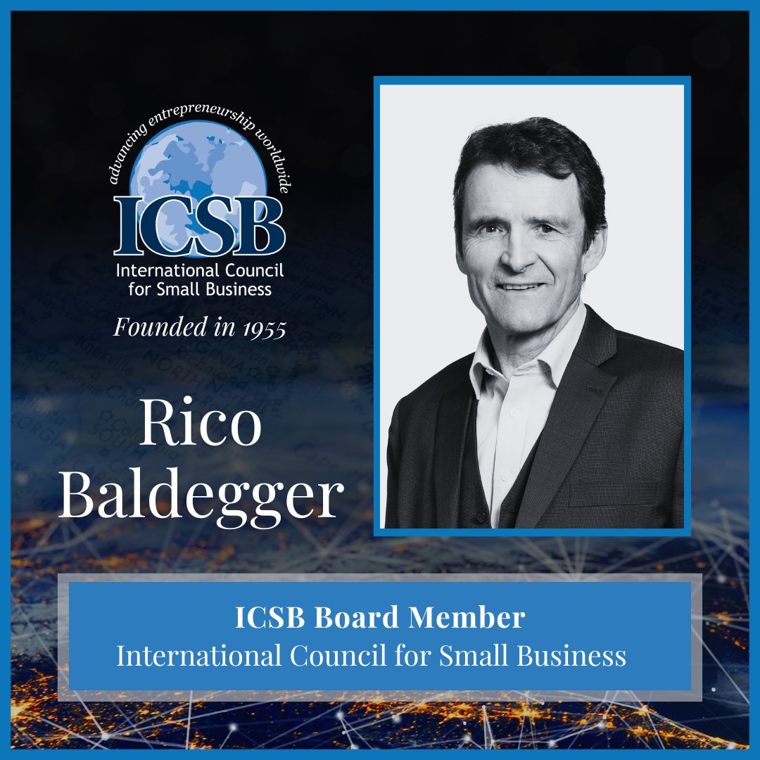 ICSB welcomes Professor Rico Baldegger to our Board of Directors!

A global leader in entrepreneurship, innovation, and SME development, Professor Baldegger brings decades of academic leadership, consultancy, and entrepreneurial expertise to ICSB’s mission.

• Author of 100+