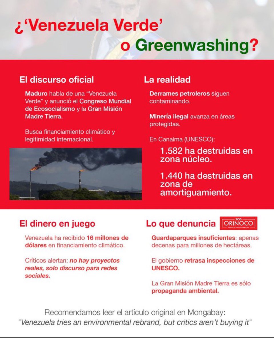 Marco 🇻🇪 (@marcovzlamia) on Twitter photo <a href="/OTCAnews/">OTCA / ACTO</a> Voluntad política o green washing ?
Las palabras se las lleva el viento pero el ecocidio que promueve el régimen de Venezuela no. Ese quedará y perjudicará a nuestras poblaciones amazónicas y más allá <a href="/OTCAnews/">OTCA / ACTO</a> Voluntad política o green washing ?
Las palabras se las lleva el viento pero el ecocidio que promueve el régimen de Venezuela no. Ese quedará y perjudicará a nuestras poblaciones amazónicas y más allá