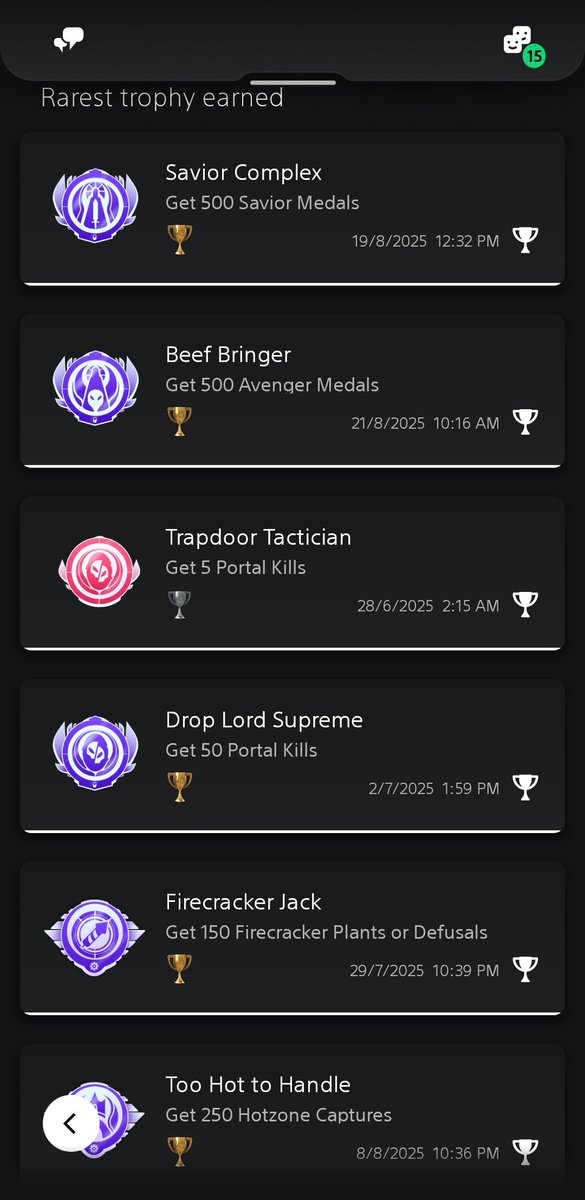 Marc_Daniels_ZA's tweet image. &quot;Rarest trophy earned&quot; section for #Splitgate2