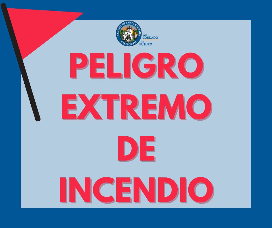 Advertencia de bandera roja hasta el sábado
Ubicación: Montañas y colinas del condado de Santa Bárbara
Horario: 9AM del jueves - 9PM del sábado

Regístrese para recibir alertas de ReadySBC en ReadySBC.org