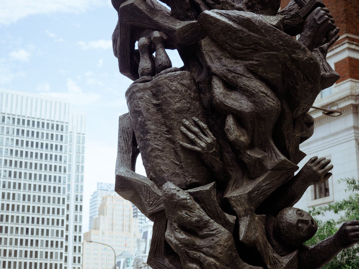 Come visit the Horwitz-Wasserman Holocaust Memorial Plaza and see the Monument to Six Million Jewish Martrys, the first public holocaust memorial in North America! Check out the sculpture's details... see what you can find! #phillyremembers