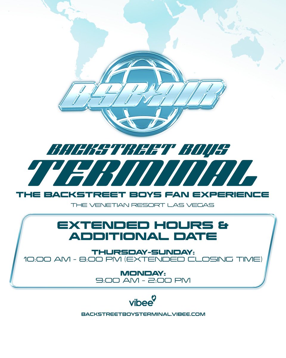 Don’t miss your LAST CHANCE to grab exclusive merch at our <a href="/VibeePresents/">Vibee</a> BSB Terminal. Not everything will be coming back in Dec so we extended hours and added one extra day to shop! This weekend only ✈️ 

🕙 Thu–Sun: 10 AM – 8 PM
🕘 Mon: 9 AM – 2 PM
📸: Yevgeniy Zakharkin