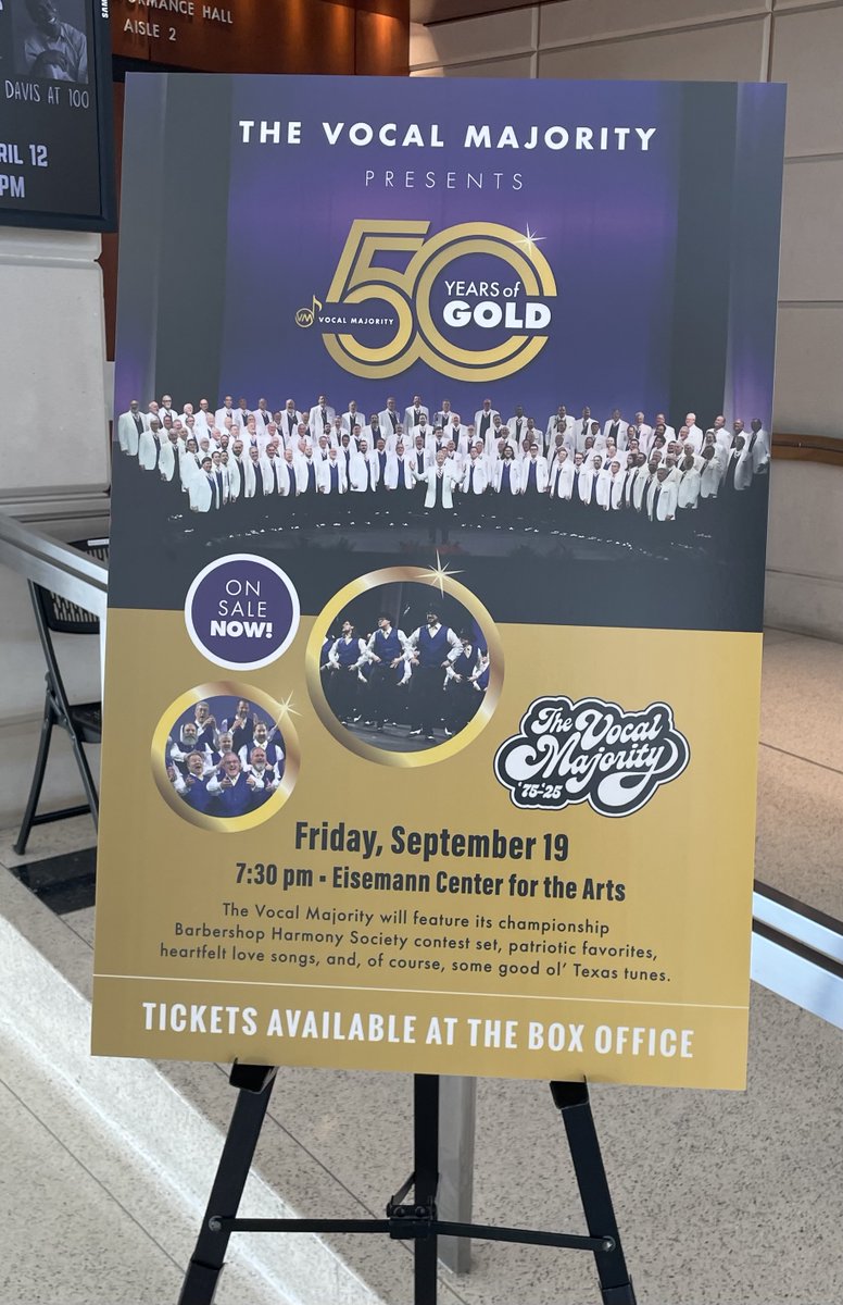 ✨ Just spotted at the Eisemann Center… our "50 Years of Gold" concert poster shining bright! 🎶
Mark your calendars: Friday, Sept. 19 at 7:30 PM — it’s going to be a golden night of music and memories! 💫
🎟️ Grab your tickets now: eisemanncenter.com/event/?i=11284

#50YearsOfGold