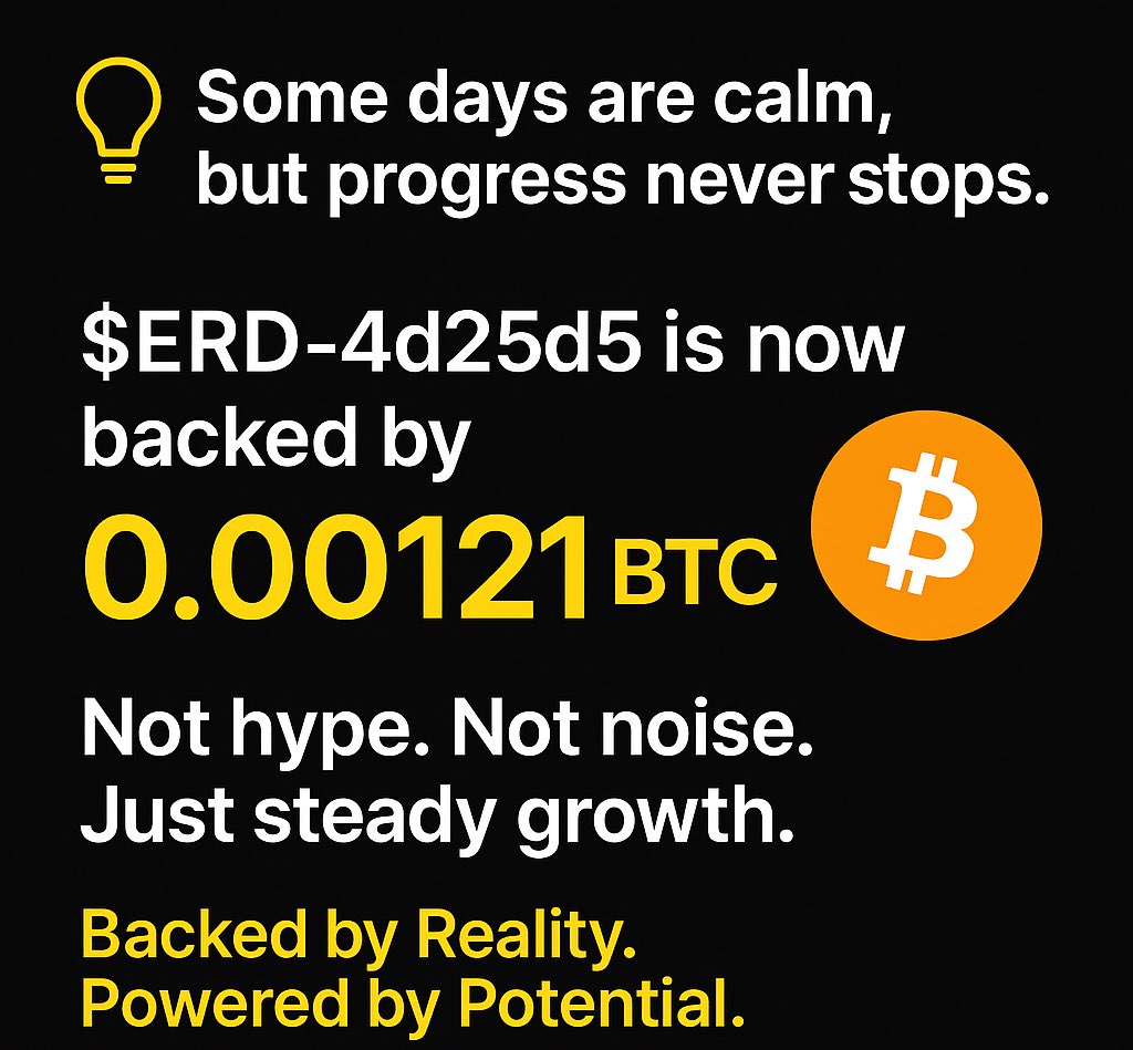 Slow &amp; steady growth 💎

ERD-4d25d5 is now backed by 0.00121 #BTC while supply remains at just 1.94M tokens.
 
Sometimes it’s not about the hype — it’s about building real, lasting value. 🚀

👉 Join us early &amp; grow with us.

#MultiversX $BTC #DeFi $EGLD