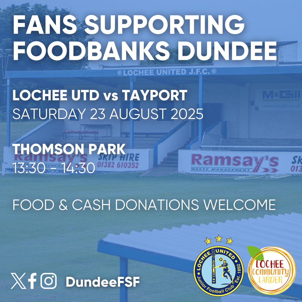 Fans Supporting Foodbanks Dundee (@dundeefsf) on Twitter photo 🥫 LOCHEE COLLECTION
We are back at <a href="/LocheeUnitedJFC/">Lochee United JFC</a> this weekend as they take on <a href="/TayportFootball/">Tayport Football Club</a> ⚽️
Food & cash donations for Lochee Community Larder welcome before kick off! 🤝
#HungerDoesntWearClubColours 🥫 LOCHEE COLLECTION
We are back at <a href="/LocheeUnitedJFC/">Lochee United JFC</a> this weekend as they take on <a href="/TayportFootball/">Tayport Football Club</a> ⚽️
Food & cash donations for Lochee Community Larder welcome before kick off! 🤝
#HungerDoesntWearClubColours
