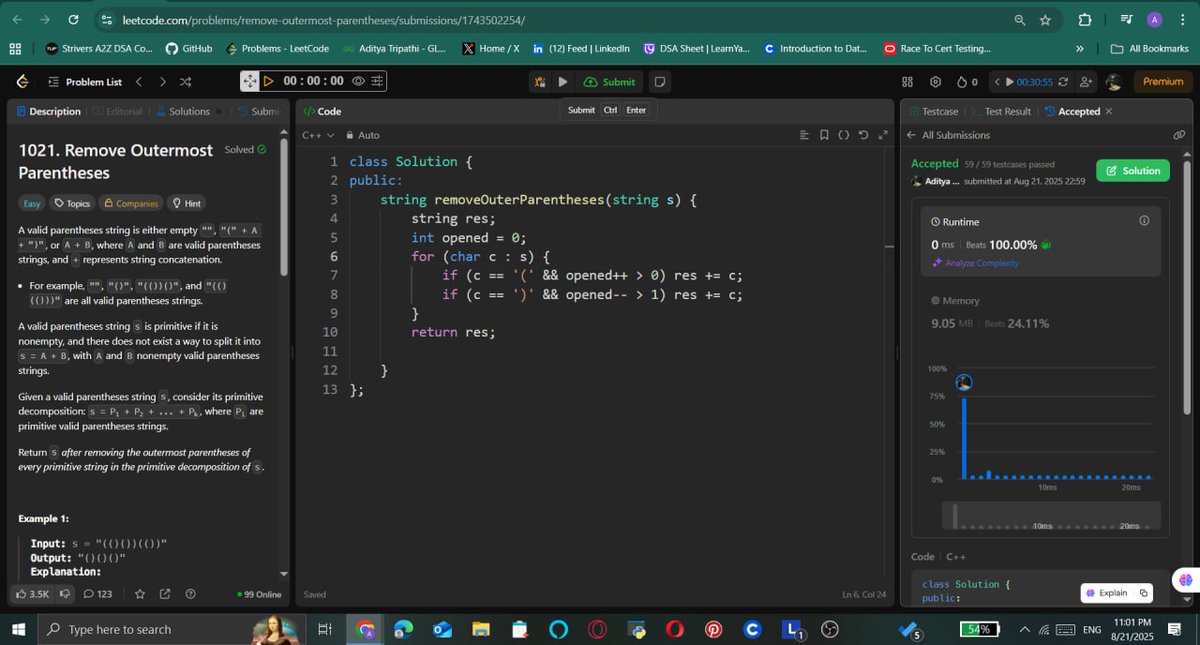 adityacs22's tweet image. Day 19 of my #100DaysOfCode challenge!🚀 

✅Problem no. --&amp;gt; 1021 #LeetCode 
✅insertion #sqlchallenge 
✅Revised arrays #JS
✅started with aptitude #GFG 
✅AI Foundation (M-7) #AI 
✅remove outer parenthesis #GFG DSA

#buildinpublic #developing #devcommunity