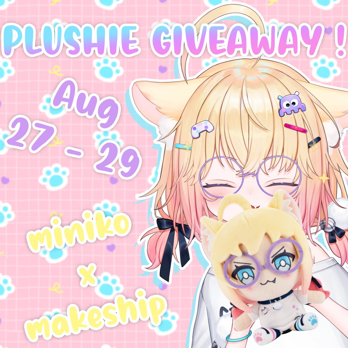 MAO MAO &gt;⩊&lt; ! SURPRISE ! its giveaway time ! ! ! 
makeship and i are giving a plushie to TWO lucky minyans ! THATS TWO FREE PLUSHIES ! ! ! 🩷💙

how to enter:
1⃣ follow me + @makeship
2⃣ retweet this post 
3⃣ profit

contest ends on august 29th, GOOD LUCK EVERYNYAN ! &gt;ヮ&lt;