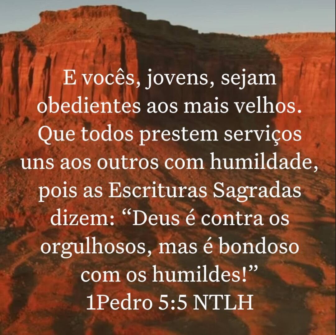 1 Pedro 5:5 NVI
Da mesma forma, jovens, sujeitem‑se aos mais velhos. Sejam todos humildes uns para com os outros, porque “Deus se opõe aos orgulhosos, mas concede graça aos humildes”.