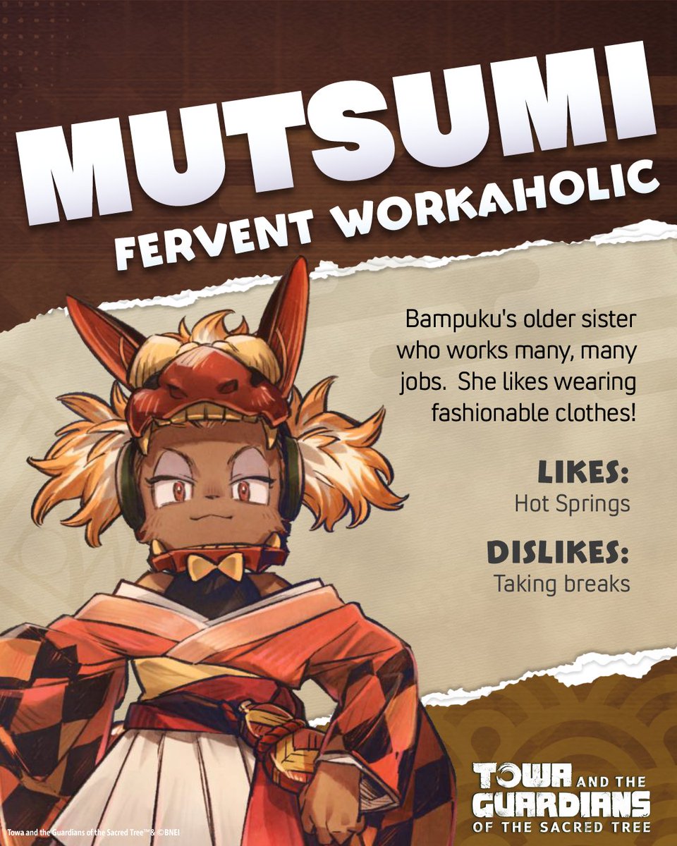 Mutsumi's main priority is protecting her family, and is remarkably strong. 💪🏼🐕 

Everyone quietly fears that she will never, ever take a break. #TowaGame

Tag along as everyone's favorite big sister when Towa and the Guardians of the Sacred Tree comes on September 19th!