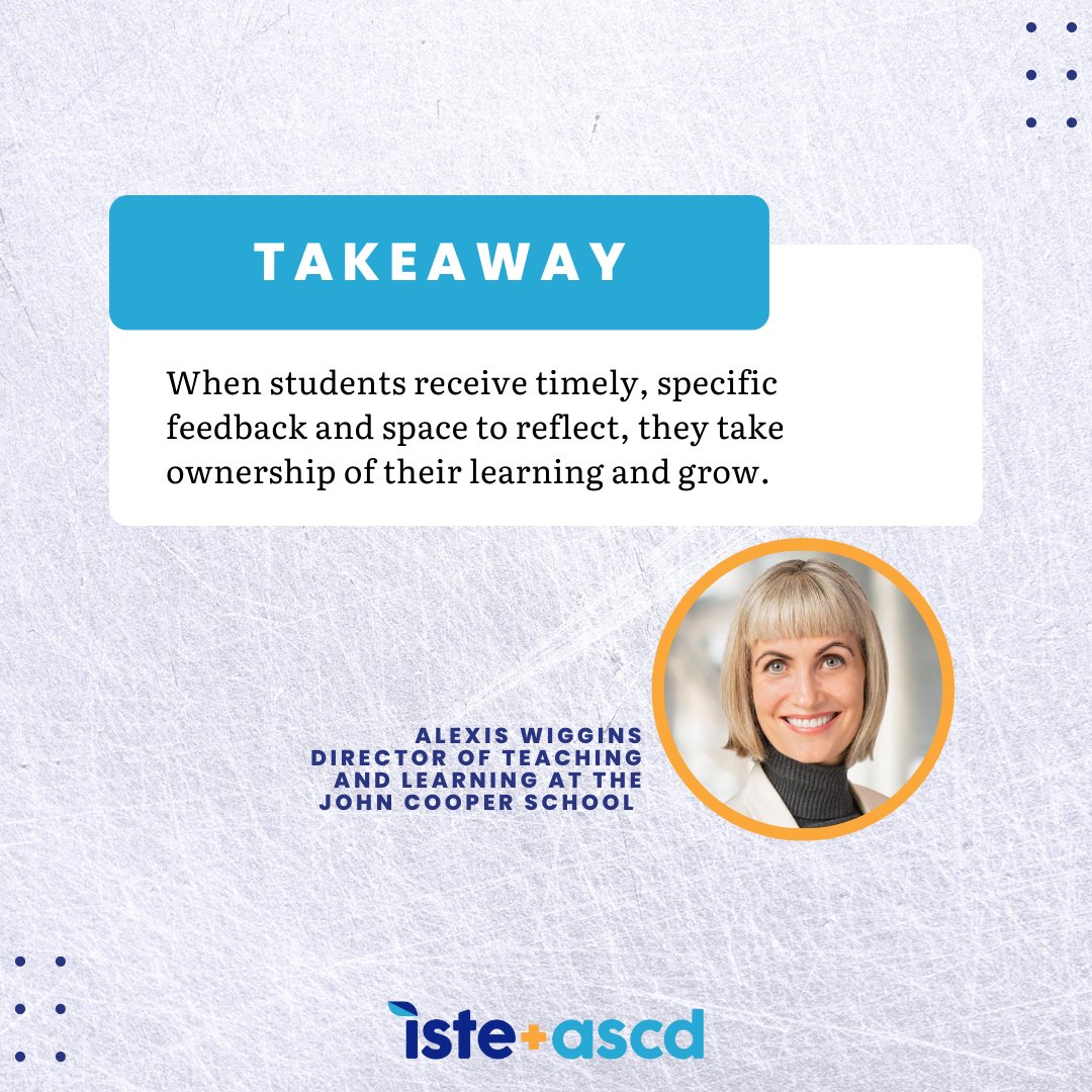 ISTE_ASCD's tweet photo. 💬 “Just because we taught it doesn’t mean they learned it.”
 3 ways to make feedback transformative:
 ✏️ Revision-based assessment
 🤖 AI feedback
 📋 Student surveys
 Read more: https://t.co/f9jBK8m3E9
 #TLPs #ElevateReflection #EdLeadership https://t.co/ESDALUWFrS