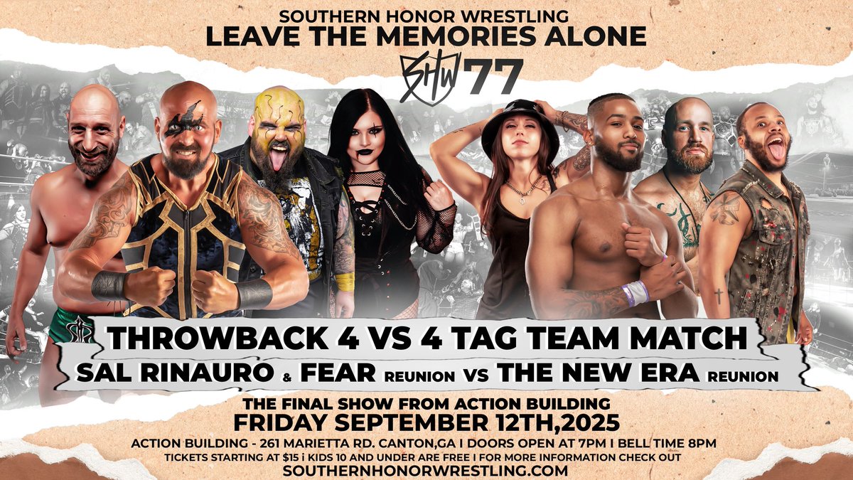 The team of FEAR is reuniting alongside Sal Rinauro to collide with the reunited New Era! Don’t miss your chance to witness history one last time in the Action Building on September 12th! This one is going to bring the house down!