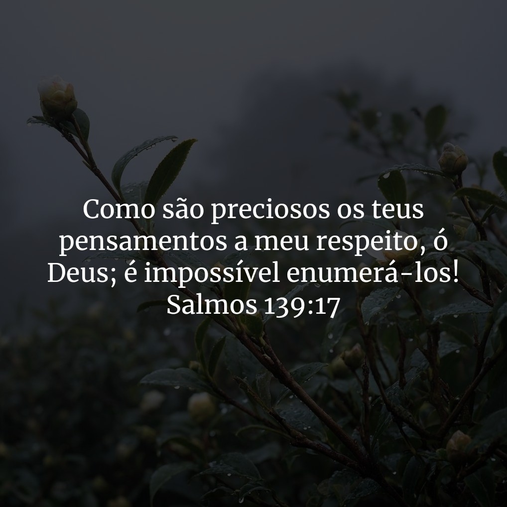 Como são preciosos os teus pensamentos a meu respeito, ó Deus; é impossível enumerá-los!

Salmos 139:17