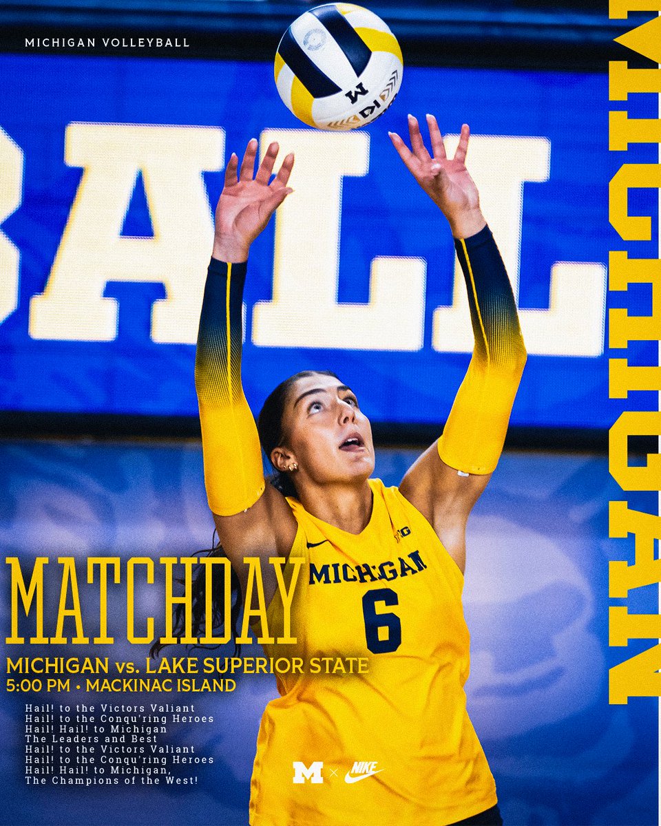 umichvball's tweet photo. It's Time for our Match on the Mack! 
First Serve at @MackinacSchool against @LakeStateVB at 5pm! 

#GoBlue https://t.co/BuFz3Sppiv