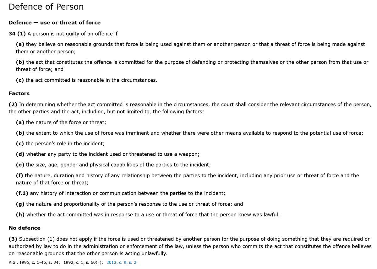 LawScribes's tweet image. The law of #selfdefence: Self defence s34 CCC is a defence to criminal charges under the criminal code of Canada. The leading Supreme Court Canada decision is R v Khill 2021 SCC 37. #criminallaw #justice