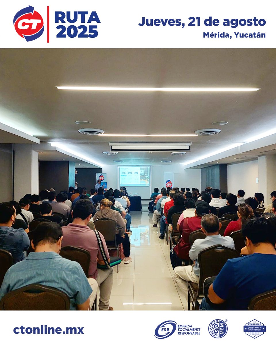 ¡La #RutaCT  🚛llegó a Mérida!
El programa de capacitación en TI más importante de México está aquí 🙌

Conferencias  👩‍💼, certificaciones 📄 y networking 🤝  con +30 marcas líderes de la industria.

No te quedes fuera, aún puedes ser parte de esta gran experiencia.