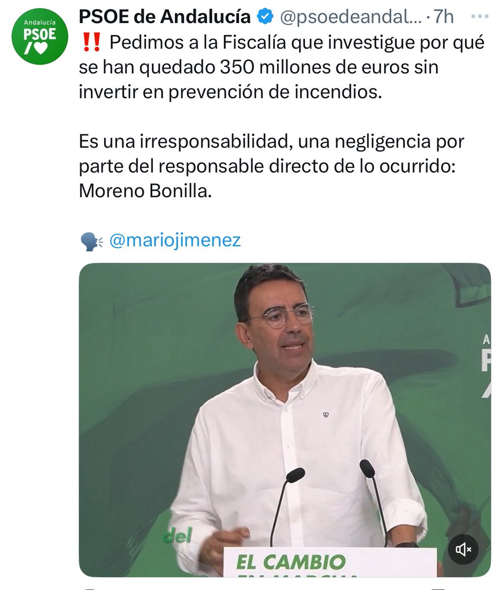 A la Fiscalía debe ir #Sánchez:

❌ El TCE lo acusa de mala gestión
✂️ Recortes en inversión en prevención
🔥 Superficie quemada 12 veces mayor
✂️ Reducción de medios aéreos
🚫 Sin Presupuestos Generales
❌ Llega tarde y con un pacto inexistente
🔴 Sin mando central para las CCAA