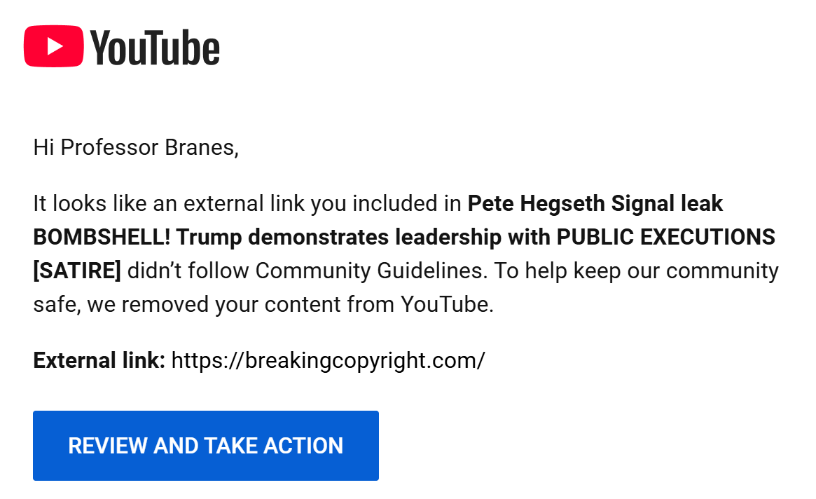 TERMINAL MODE (@terminal_mode) on Twitter photo One of my YouTube videos was taken down for violating community standards and being "dangerous" because I credited a royalty free song. <a href="/TeamYouTube/">TeamYouTube</a> Is this a new policy? One of my YouTube videos was taken down for violating community standards and being "dangerous" because I credited a royalty free song. <a href="/TeamYouTube/">TeamYouTube</a> Is this a new policy?