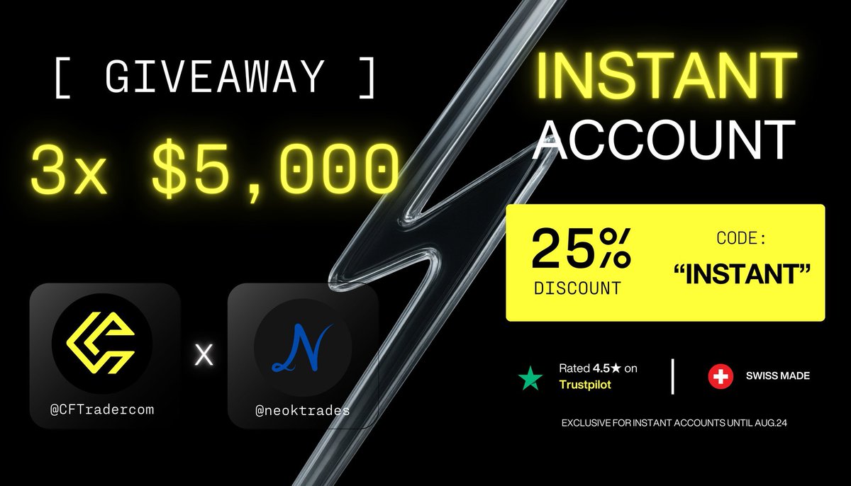 NEOK (@neoktrades) on Twitter photo 3x $5000 accounts giveaway. 💛
- Follow <a href="/CFTradercom/">Crypto Fund Trader</a>, <a href="/CFTradercomES/">Crypto Fund Trader Español</a> & <a href="/neoktrades/">NEOK</a>
- Like and retweet
- Tag 3 friends
Winners announced in 48 hours. 3x $5000 accounts giveaway. 💛
- Follow <a href="/CFTradercom/">Crypto Fund Trader</a>, <a href="/CFTradercomES/">Crypto Fund Trader Español</a> & <a href="/neoktrades/">NEOK</a>
- Like and retweet
- Tag 3 friends
Winners announced in 48 hours.