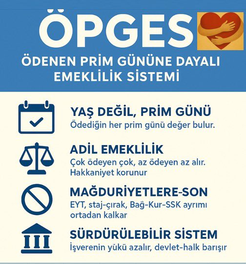 “Yeni Sosyal Güvenlik Sistemi”
ÖPGES (Ödenen Prim Gününe Dayalı Emeklilik Sistemi)

Sosyal güvenlik mağduriyetleri, yalnızca bir “emeklilik yaşı” ya da “gün sayısı” sorunu değildir. Bu bir sistem sorunudur. Ve sistemin çözümü de parça parça, bölük pörçük değil; tümcül, algoritmik