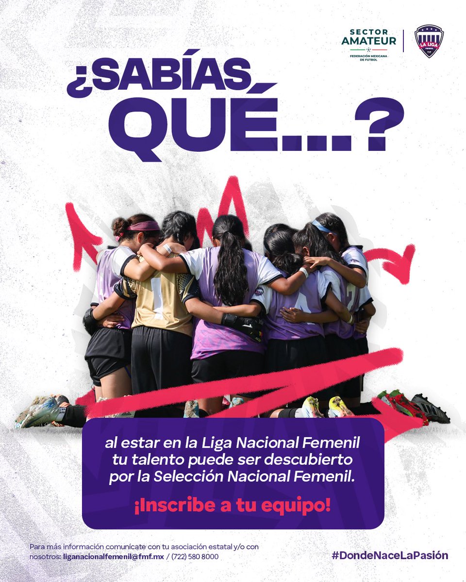 ¿Tienes un equipo de futbol femenil? 🙋‍♀️

¡Esta es su oportunidad! ⚽️ Inscríbanse a la #LigaFemenilNacional y ser vistas por clubes de la Liga MX y la Selección Nacional de México. 🇲🇽

Entren al siguiente enlace para más información y registro: bit.ly/4oMFcvx
