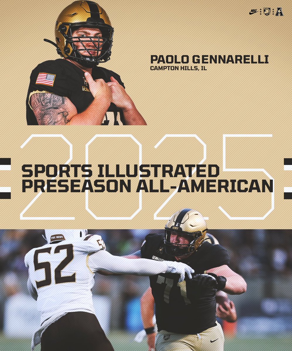 Army Football (@armywp_football) on Twitter photo Offensive Lineman Paolo Gennarelli named an <a href="/SInow/">Sports Illustrated</a> Preseason First Team All-American 👏
Read More → si.com/college-footba… Offensive Lineman Paolo Gennarelli named an <a href="/SInow/">Sports Illustrated</a> Preseason First Team All-American 👏
Read More → si.com/college-footba…