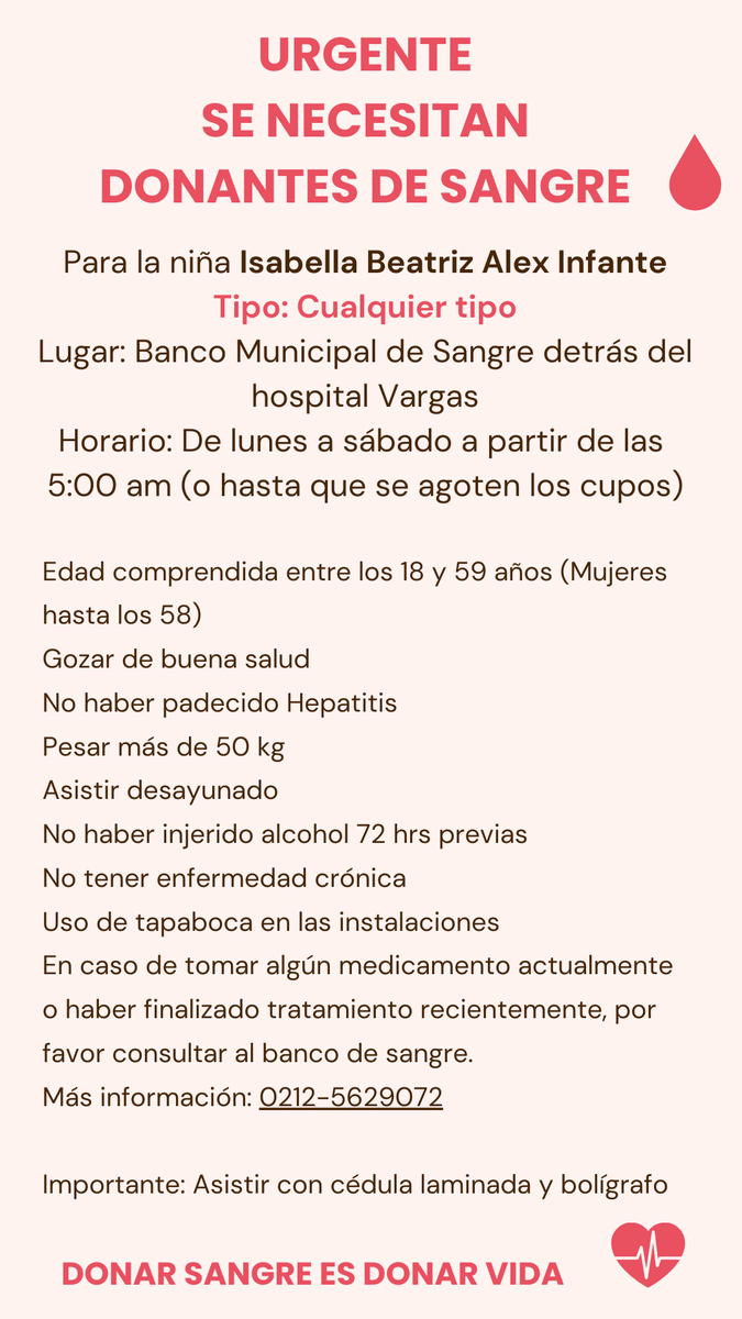 patyreds's tweet photo. Agradezco infinitamente quien pueda colaborar. Es para mi ahijada. Cualquier cosa me escriben. Gracias!! #URGENTE #serviciosdesalud #donantes https://t.co/v2XjVxeWZc