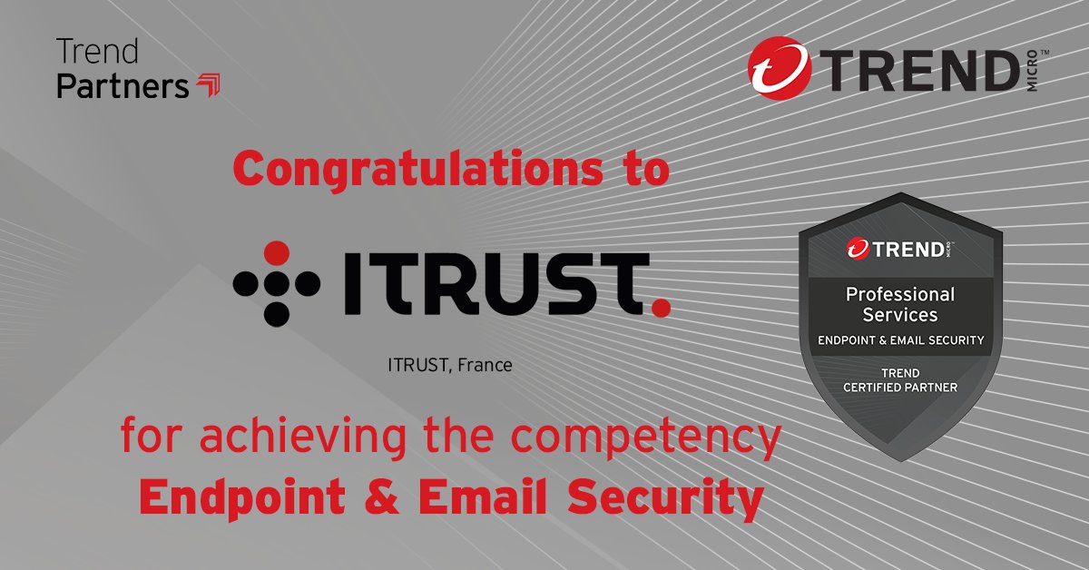 👏 Félicitations à notre partenaire <a href="/ITrust_CyberSec/">ITrust</a> pour l’obtention de la compétence Email and Endpoint Security dans le cadre du programme <a href="/TrendMicroFR/">Trend Micro France</a> !

👉  bit.ly/45w6Bdp