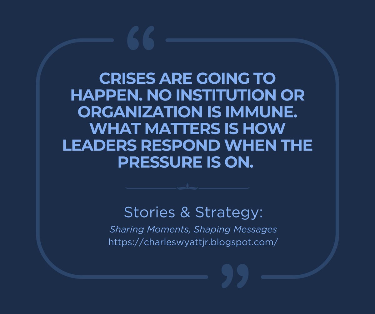 Leading in a crisis is tough. What I learned:

Speak early, even if you don’t have all the facts.

Relationships matter most.

Direction beats perfection.

The ripple effect lasts.

Step up as the top leader.

Preparation, honesty, and compassion matter. charleswyattjr.blogspot.com/2025/08/five-t…