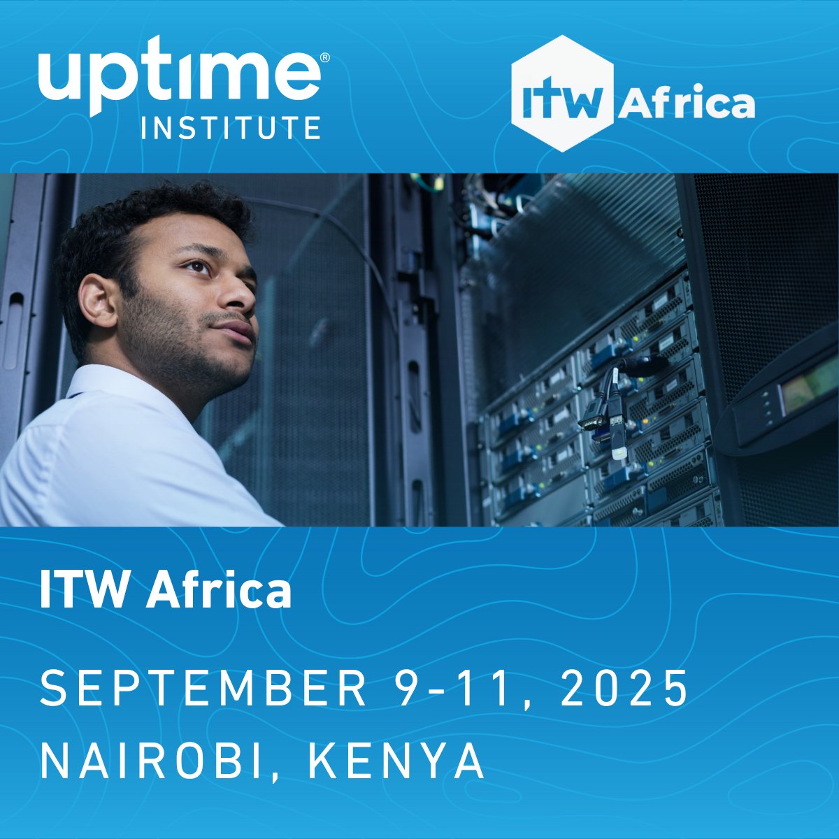 Join Uptime at ITW Africa as we connect with the voices shaping the continent’s digital future. 
September 9–11, 2025 | Nairobi, Kenya
Register here: okt.to/QwNPJD
 #ITWAfrica #DataCentersAfrica #UptimeInstitute