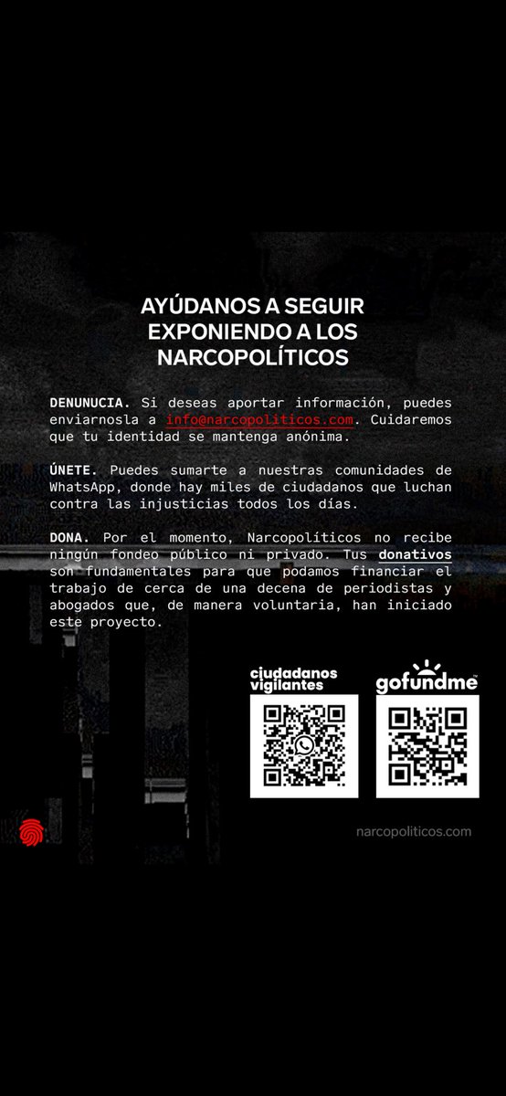 Esto es <a href="/narcopoliticos_/">Narcopoliticos</a>, un esfuerzo para exponer las complicidades entre los políticos y el crimen organizado en México.

En narcopoliticos.com puedes consultar el primer listado de 11 políticos de todos los partidos, las investigaciones y los documentos en su contra.