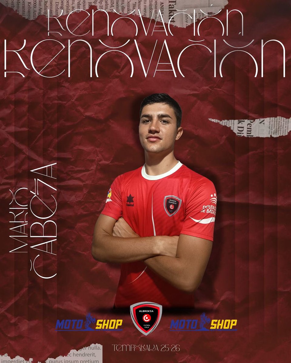 🔴 ¡RENOVADO! 🔴
Mario Cabeza seguirá vistiendo la camiseta de Albroksa Futsal 💪⚽

🦶 Ala zurdo con gran despliegue
🚀 Recorrido incansable
🤝 Trabajo al servicio del equipo
🧠 Inteligencia táctica y compromiso

Un auténtico jugador de equipo que marca la diferencia. 🙌