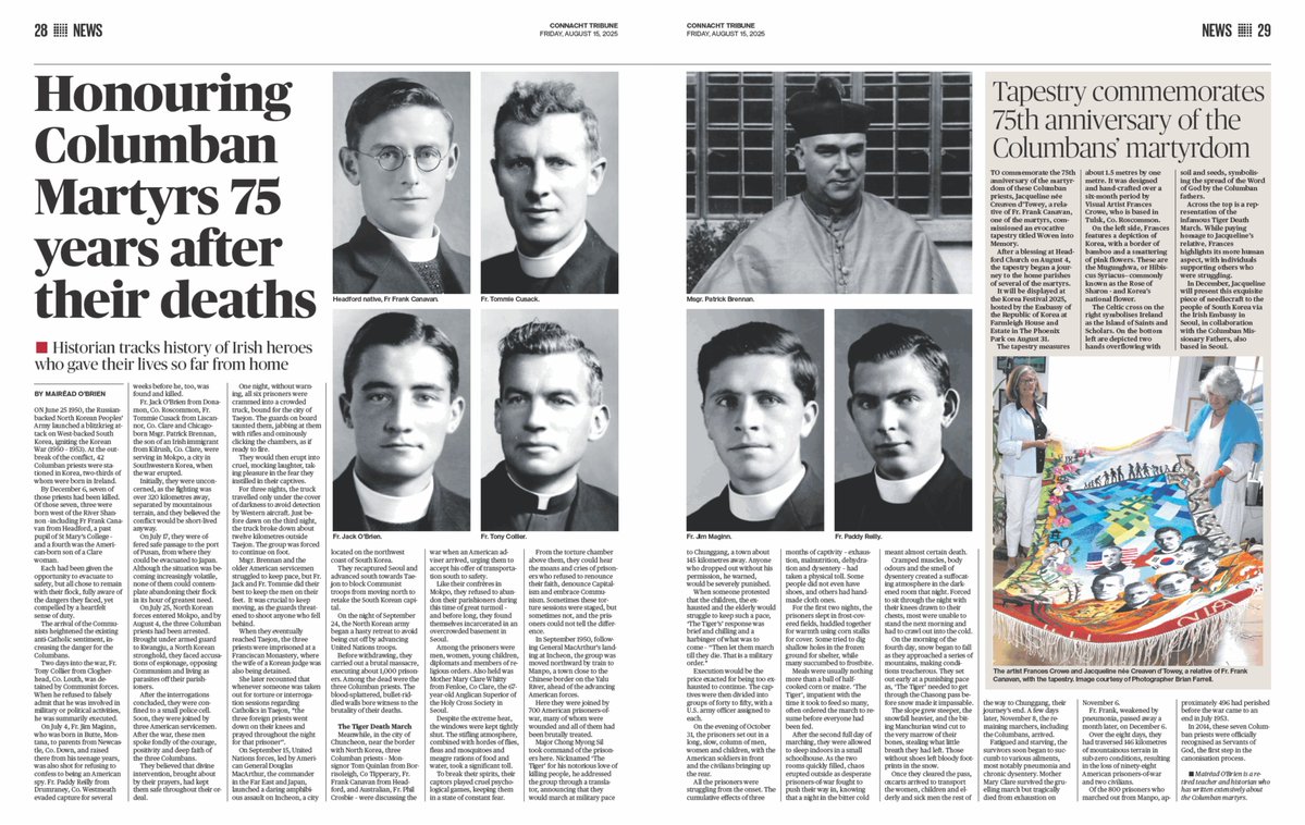 Irish Columbans (@irishcolumbans) on Twitter photo Wonderful coverage in the <a href="/ConnachtTribune/">Connacht Tribune Ltd</a> of the #Columban #Martyrs in #Korea 75 years after their deaths. Thank you Mairéad O'Brien for writing such an interesting article. #Martyrs #Missionaries #KoreanWar Wonderful coverage in the <a href="/ConnachtTribune/">Connacht Tribune Ltd</a> of the #Columban #Martyrs in #Korea 75 years after their deaths. Thank you Mairéad O'Brien for writing such an interesting article. #Martyrs #Missionaries #KoreanWar