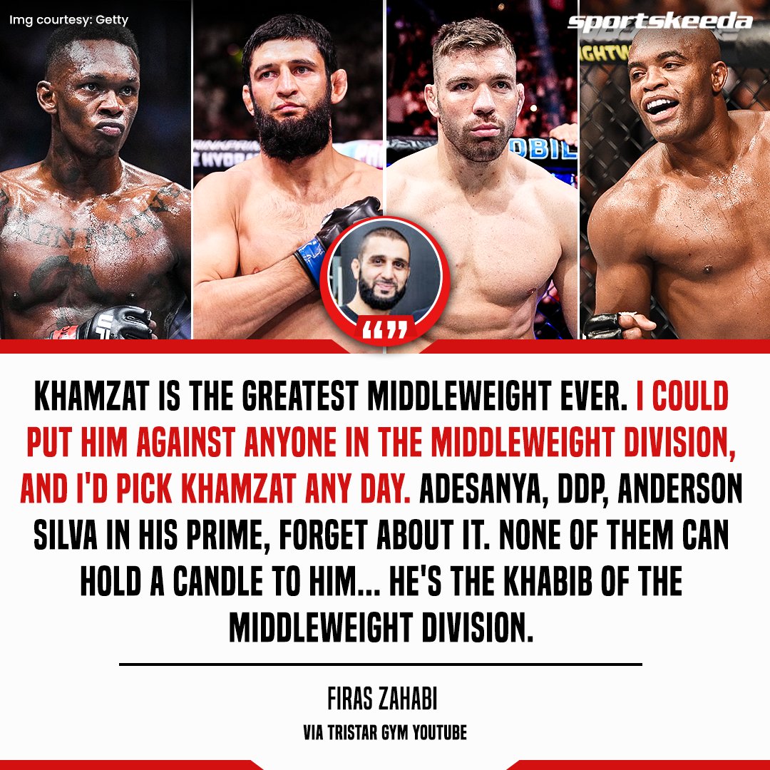 Renowned MMA coach Firas Zahabi believes Khamzat Chimaev is the most skilled middleweight the sport has ever seen 💪 🐺

Thoughts? 🤔

#UFC319 #KhamzatVsDDP #dricusduplessis