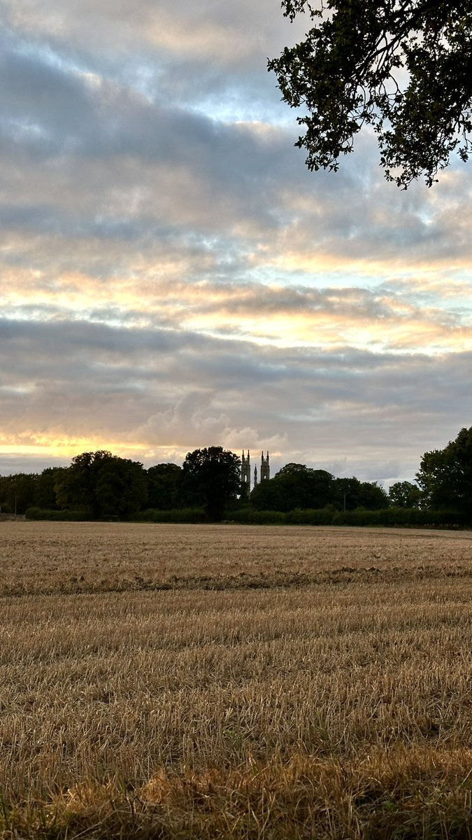 The ‘chip forks’ of Booton church silhouetted against the evening sky this tonight.
