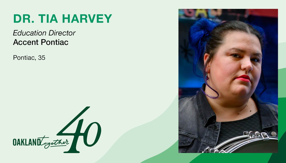 As Education Director at <a href="/AccentPontiac/">Accent Pontiac</a>, #OaklandTogether40 Class of 2025 member Tia Harvey uses art to empower students and fight inequity in #OaklandCounty. And when she’s not guiding local youth, she’s performing with her music ensemble. 

Learn more: ow.ly/nFMw50WJ8q8.