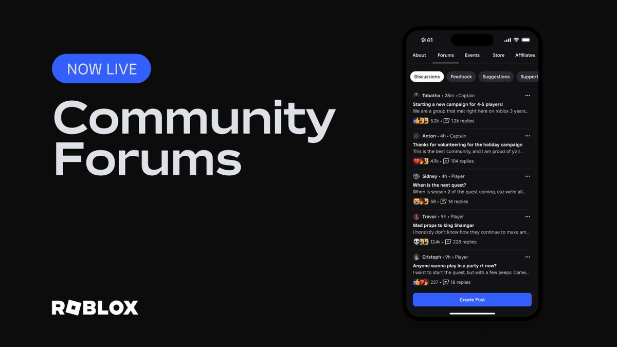 Forums are now live for all Communities on Roblox! To enable them, owners must navigate to the Configure Community page.