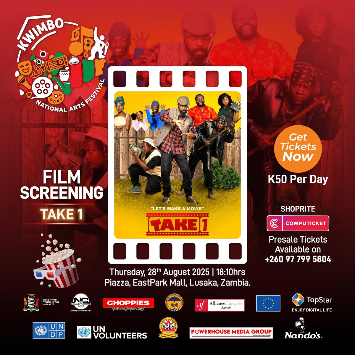 tiessoumapare's tweet photo. ONE WEEK TO GO!
Just 7 days until #KwimboNAF2025! 🔥
The film lineup has expanded again! See 'Time of Eve' &amp; 'Take 1' (Aug 28), plus 'The Place Promised...' (Aug 30).
Tickets are flying! Get your K50 pass at Shoprite &amp; Computicket.
#ZambianFilm #LusakaEvents #Zambia #ArtsFestival https://t.co/rg0d1VxMc0