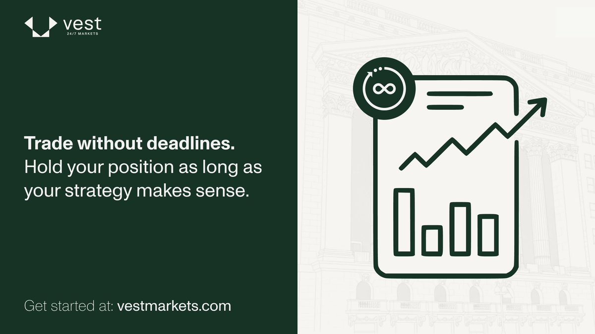 VestExchange's tweet image. Imagine a futures contract that never expires. That&apos;s a perpetual.

It&apos;s a powerful tool that tracks a stock&apos;s price 1-to-1, but lets you hold your position for as long as your strategy makes sense, not until a contract expires.

It&apos;s trading based on your thesis, not a calendar.
