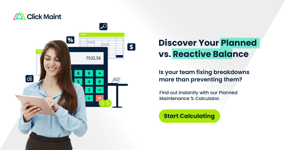clickmaint's tweet image. 💸 Tired of hidden costs eating your budget?
Use our CMMS Price Calculator to see how affordable Click Maint CMMS is.

👉 hubs.ly/Q03DhGhl0

#CMMS #MaintenanceSoftware #FacilityManagement #MaintenanceROI #CostSavings