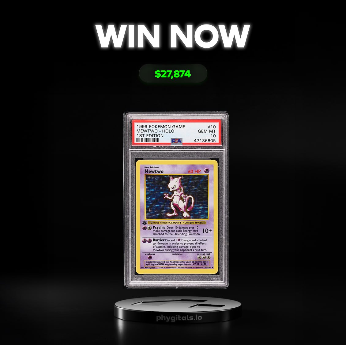 $27,874 CARD JUST ADDED! 🔥

A PSA 10 Base Set 1st Edition Mewtwo (worth over $27K) is now in our $250 pack

That’s a 100x+ hit if you pull it, one of the biggest grails on any RWA platform.

Who’s taking a shot?