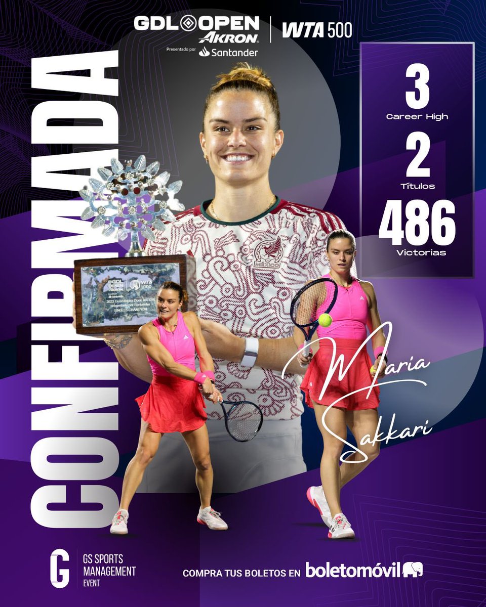 WTAGuadalajara's tweet photo. 🥳 ¡LA GRIEGA MÁS MEXICANA ESTÁ DE REGRESO! 🤩🇲🇽

@mariasakkari🇬🇷 está de regreso en Guadalajara y buscará volver a llevarse el título a casa 🔥

Welcome back, Maria! 🫶

#WTA #GDLOpenAKRONxSantander #ThisIsTennis #MariaSakkari https://t.co/w0cJsdwUgM