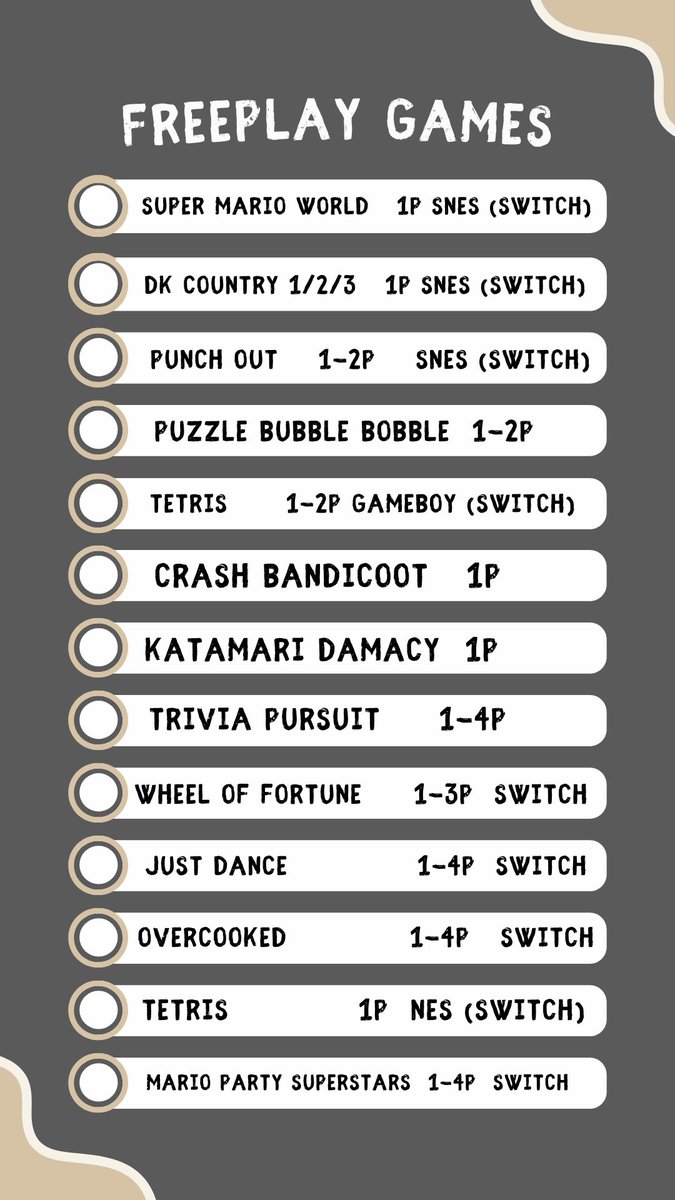 We’ve got a big catalogue of N64 and Switch freeplay games coming up! 

Stop by the CNE Gaming Garage to try out any of these games 🕹️