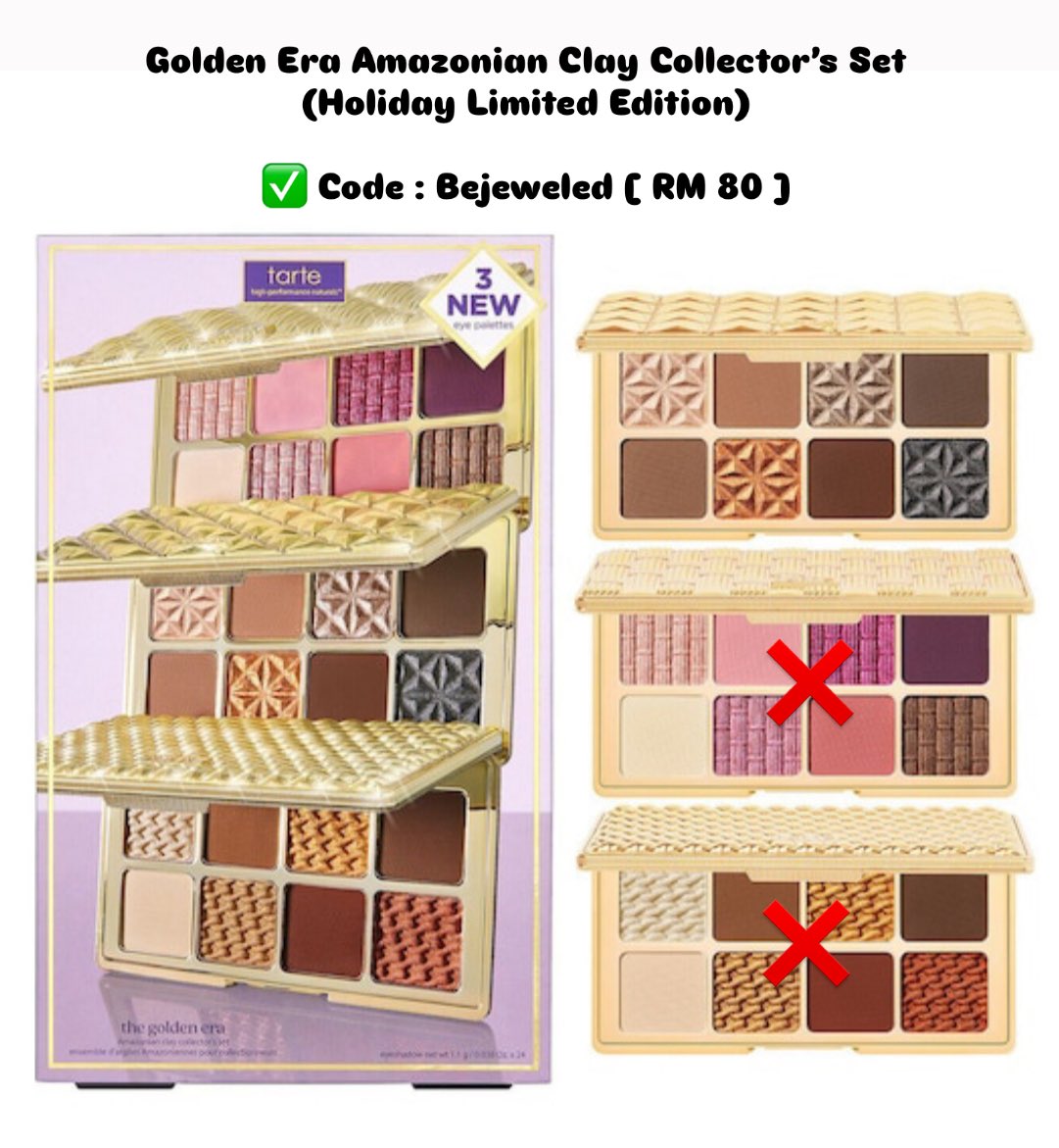 rikier_'s tweet photo. Hii I want to letgo of this Tarte eyeshadow palette because the colours aren’t quite to my liking 😆. 
❗️ ONLY CODE : BEJEWELED LEFT ❗️

✅ Authentic (bought in Sephora store)
✅ Unused 

Do pm me if interested!
#wtssephora #letgosephora https://t.co/I5PH0kzJwA