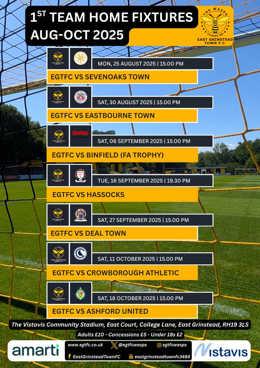 Our upcoming home fixtures.
Why not come along and support your local team.
COYW 🐝🐝🐝