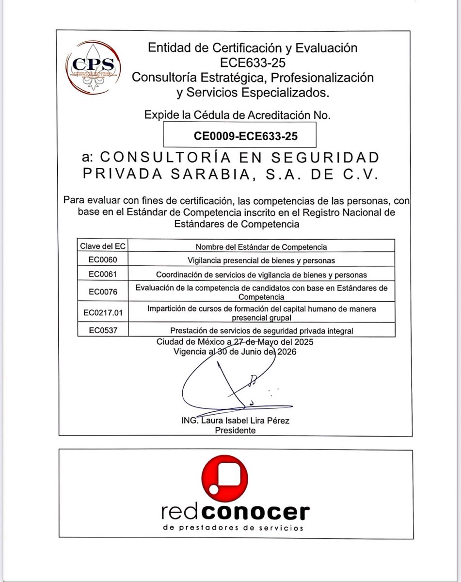 ¡¡¡FELICIDAD!!!, Hoy es un día muy feliz para mi como Director General de Consultoría en Seguridad Privada Sarabia, ya estamos acreditados ante el CONOCER , como Centro de Evaluación, esto nos permite, evaluar con fines de certificación laboral. Hector Raúl Montes