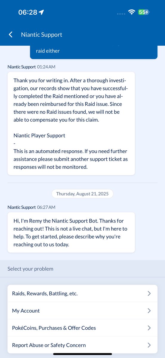 AlphaKilo21012's tweet photo. @oShMoSis86 @NianticHelp Same response here.    Brutal. https://t.co/kHhj4MX1aL