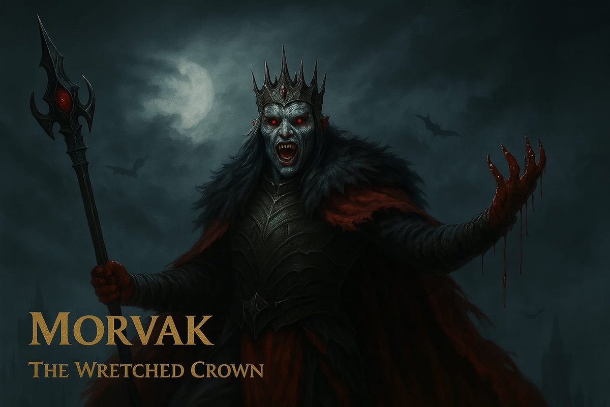 KolfGame's tweet image. Blood drips, the night trembles, and the crown of ruin rises…
Morvak — The Wretched Crown
A reign forged in screams, where hunger rules eternal.
#NFTGaming #MedievalFantasy #Web3Gaming #NFT #Flare #Blockchain #Game